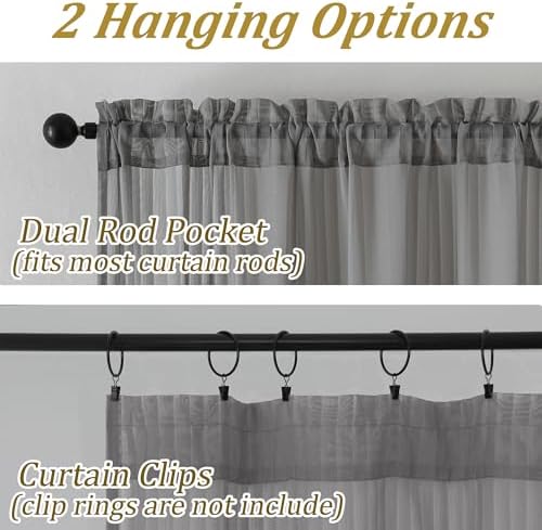 OWENIE Charcoal Gray Sheer Curtains - 63 Inch Length 2 Panels Set for