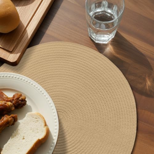 Round Placemats Set of 8 Beige Place Mats Washable Woven Placemat