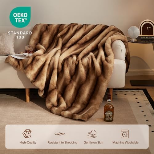 Ultra-Soft Faux Fur Throw Blanket - 108"x90", Brown