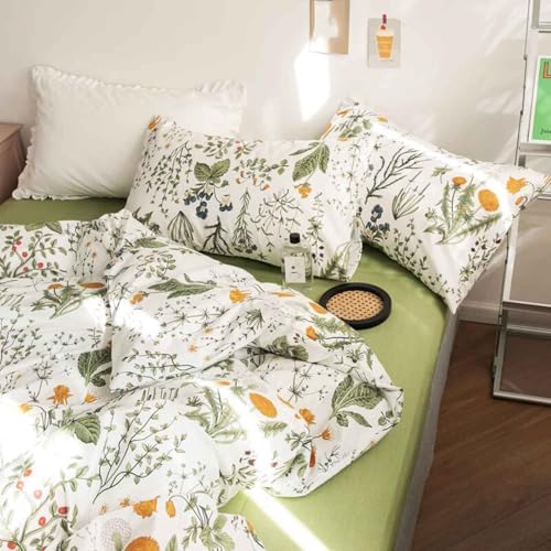 Floral Duvet Cover King Size - Blue Green Yellow White Flower Leaf
