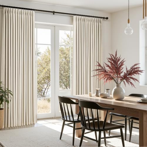 Nanspring 100% Blackout Linen Pinch Pleated Curtains 120 Inch Birch