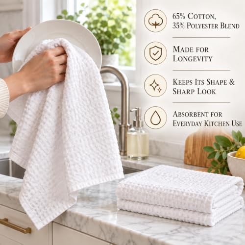 Nora Waffle Kitchen Towels Set of 6, Absorbent 18x28 Inch, Grey and