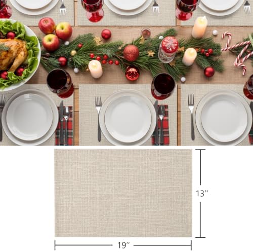 Beige Solid Color Placemats Set of 4, Cotton Linen Fabric Place Mats