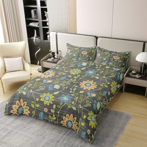 Erosebridal Vintage Floral 100% Cotton Comforter Cover Queen Geometric
