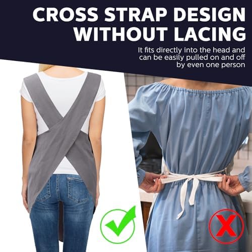 JaGely 2 Pack Japanese Linen Cross Back Kitchen Cooking Aprons for