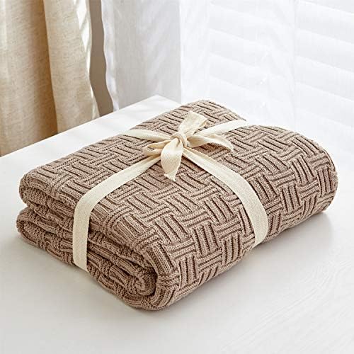 Khaki Cotton Knit Throw Blanket for Couch Sofa Bed - Home Decorative