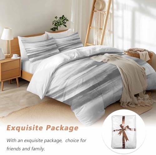 Gray White Duvet Cover Set Queen Size, Vintage Country Abstract