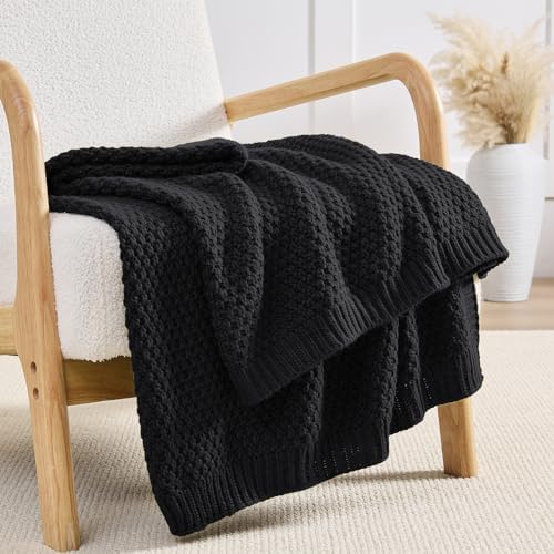 Charcoal Grey Throw Blanket, Sweater-Soft Moss Knit, 50" x 60"