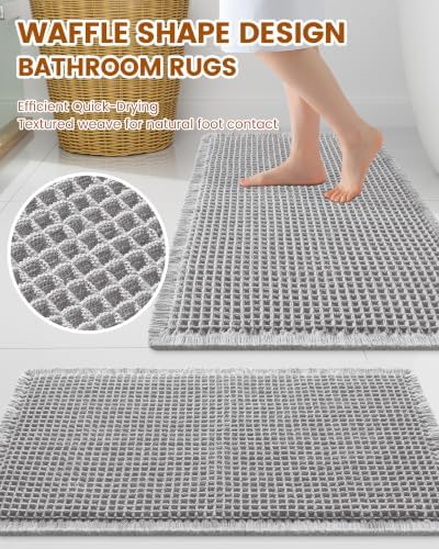 Smiry Waffle Bath Mat 60X24, Extra Soft Absorbent Bathroom Rugs, Light