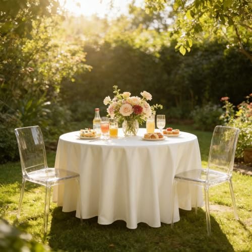 WIGENIUS 6 Pack Round Table Cloth 90 Inch Ivory Cloth Fit 5FT Round