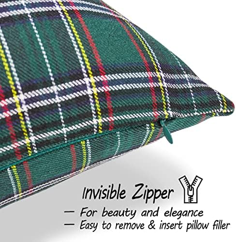 Green Christmas Tartan Plaid Decor Throw Pillow Covers 18x18 Set of 2