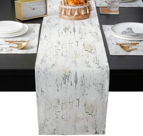 Grey Beige Vintage Table Runner and Placemats for Dining Table, Burlap