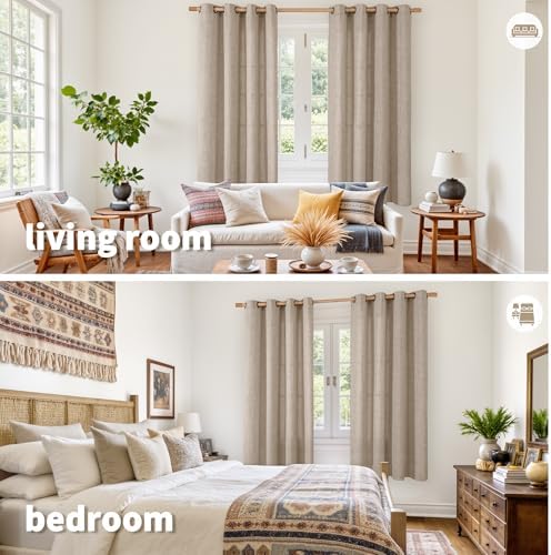 YoungsTex 68 Inch Length Burlap Linen Curtains 2 Panels Set for Living
