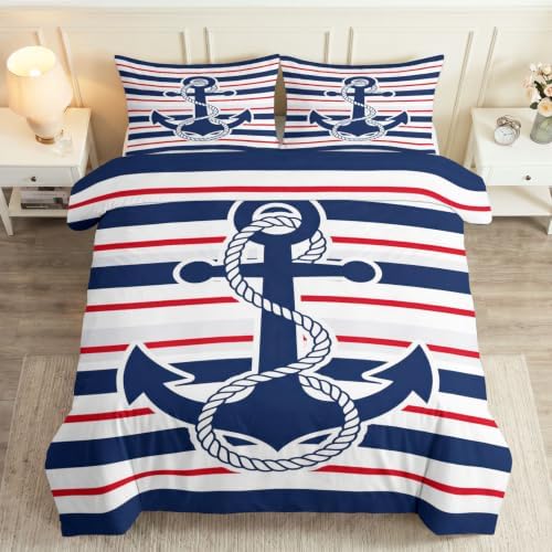 King Duvet Cover Set Soft Microfiber Symbol Anchor