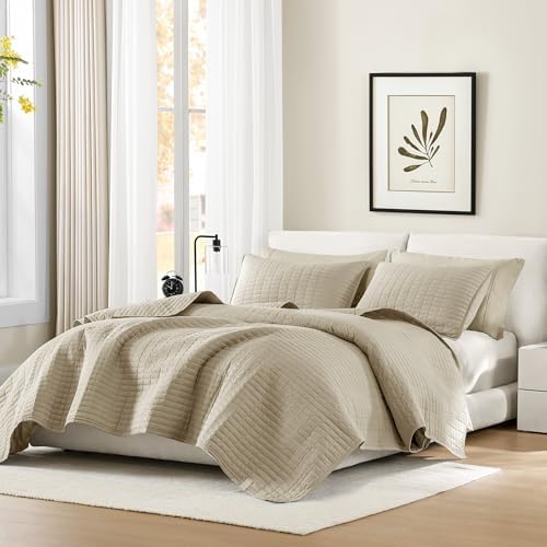 Comfort Spaces Kienna Queen Quilt Bedding Set 3 Piece, 90"x90" Beige