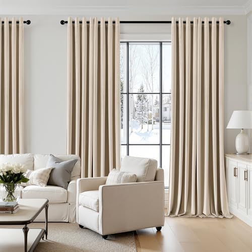 ANRODUO Beige Velvet Curtains 108 Inches Long for Bedroom 2 Panels