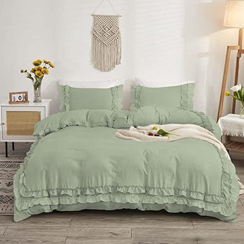 Luxurious 5 Piece Double Ruffle Duvet Cover with Zipper Closure, 100%