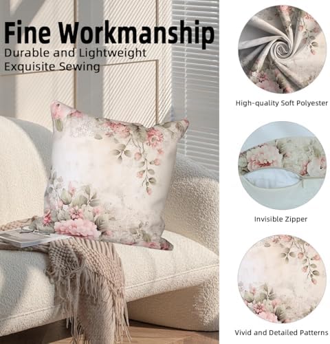 Floral Pillow Covers Poppy Rose Flower Vintage 20x20 Set of 4