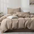 JELLYMONI 100% Cotton Wide Striped Queen Duvet Cover Set, White/Tan