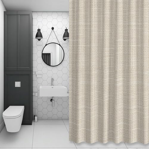 Beige Solid Shower Curtain 84 inches Extra Long Minimalist Cloth Cream