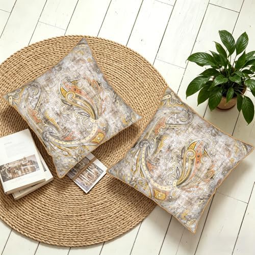 Paisley Floral Velvet Pillow Covers Set of 2 20x20 Inch Vintage White