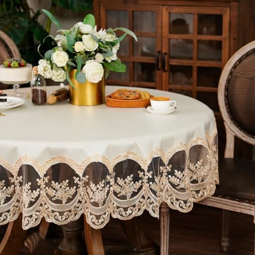 ARTABLE Beige Waterproof Lace Round Tablecloth Macrame Wedding 70 Inch