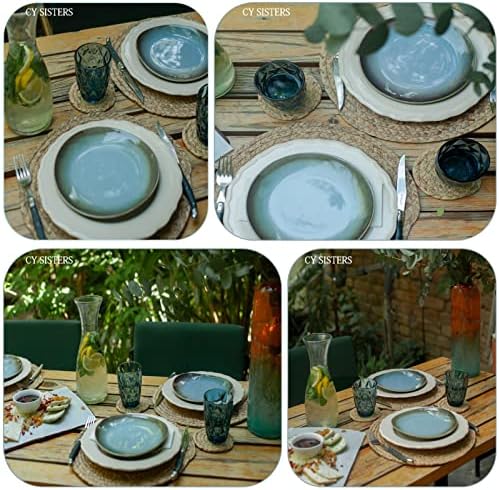 Round Woven Placemats Set of 4, Natural Water Hyacinth Place mats