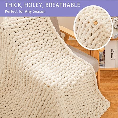 Bigacogo Chunky Knit Throw Blanket for Couch, 80x90 inches, Beige