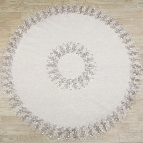 Beydodo Linen Table Cloth Round Cover 70 inch, Solid Color with Lace