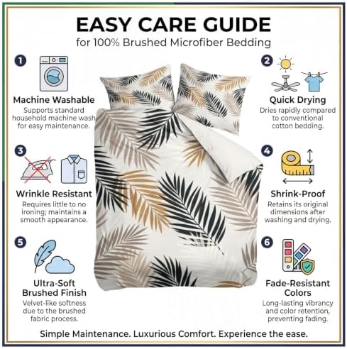 King Duvet Cover Set Soft Microfiber Bohemia Palm Leaves