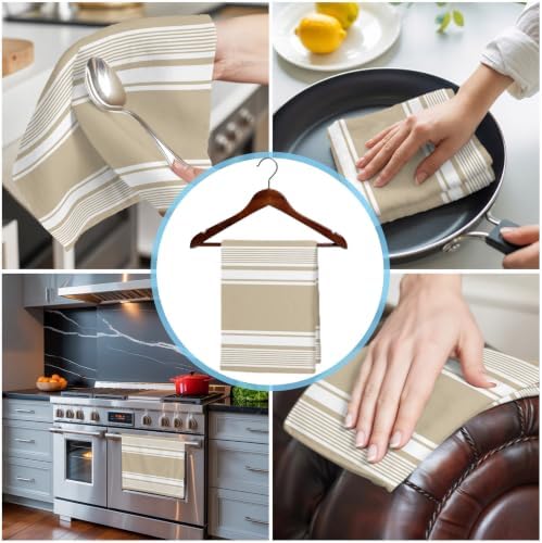 Farmhouse Beige Striped Kitchen Towels Set of 3, Ultra Absorbent Dish