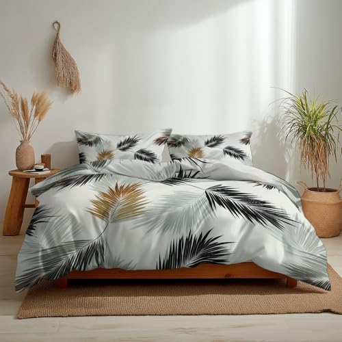 King Duvet Cover Set Minimalist Palm Leaves Soft Microfiber Reversible