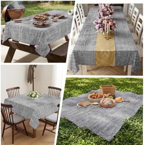 Vintage Grey Linen Texture Tablecloths 60" x 120”, Minimalist Silver