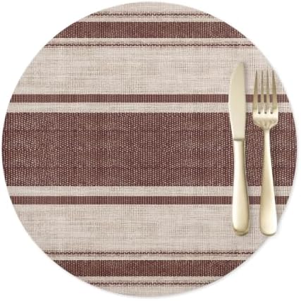 Brown Stripes Placemats Set of 6 Beige Tan Center Band Linen Texture