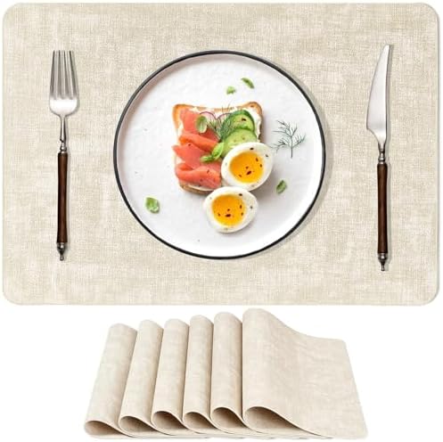Faux Leather Placemats Set of 6, 12" x 17", Beige