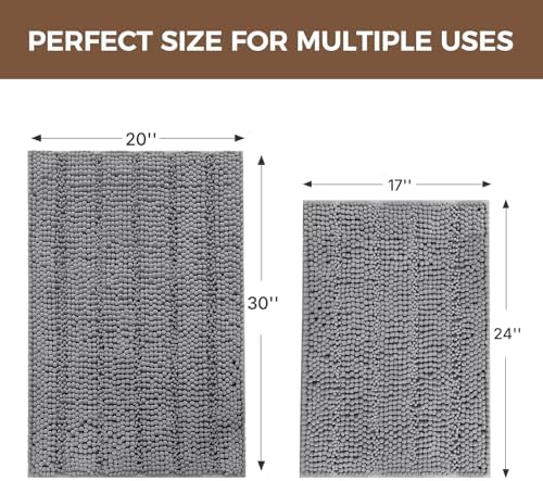 Bcoimo Bath Rug Mat Sets, 2 Piece Extra Soft Chenille Gray Bathroom