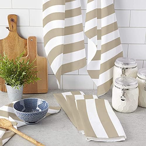 Kitchen Towels or Dish Towels, White Khaki Stripes 18 X 28 Inches