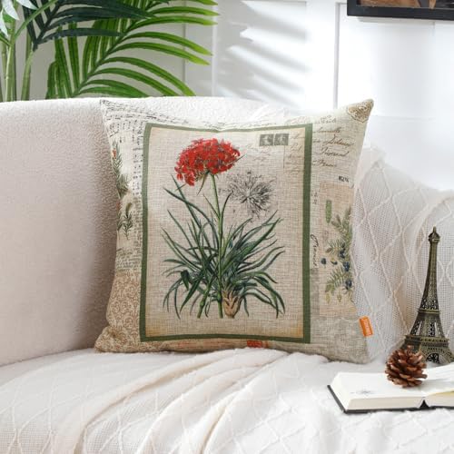 Vintage Botanical Pillow Cover 18x18, Square Polyester Cushion Case