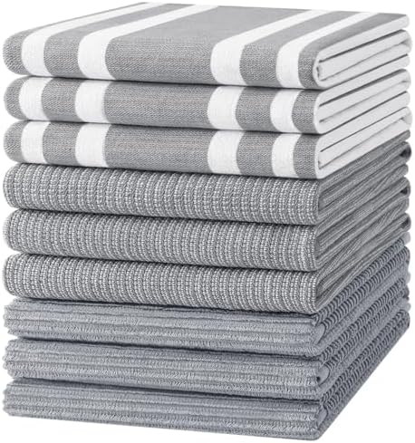 Homaxy Cotton 380 GSM Premium Kitchen Towels, 18"x 28", 9 Pack, Grey