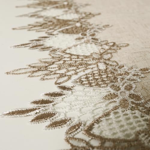 Phantomon Neutral Linen Table Runner 36 Inches Beige Embroidered