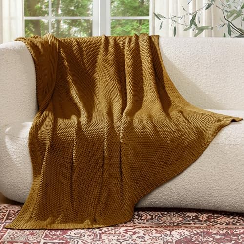 100% Cotton Cable Knit Throw Blanket, Lightweight Soft Knit Blanket