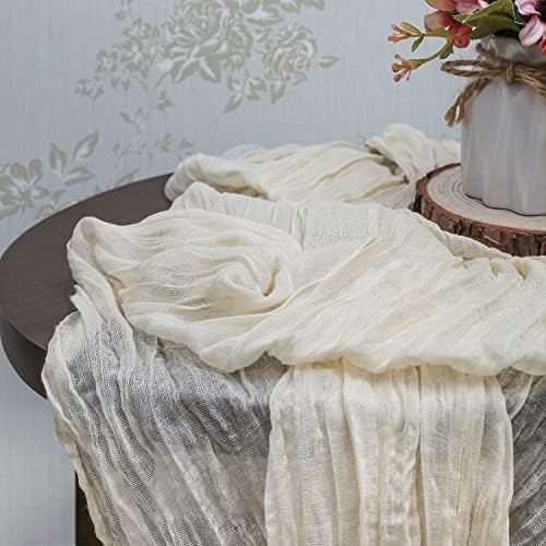 Okra. z Cream Ivory Table Runner 10ft Gauze Sheer Tablecloth Beige