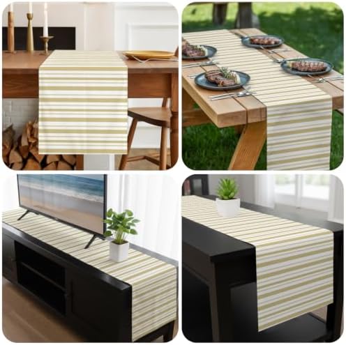 Cream Striped Table Runner 72 Inch Long Dresser Scarves Linen