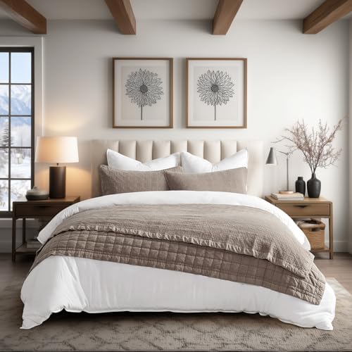 EVERGRACEHOME Stonewashed Cotton Quilt Set, King Size, Truffle Taupe