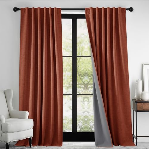 RYB HOME 100% Blackout Linen Textured Curtains 96 Inch for Dining Room