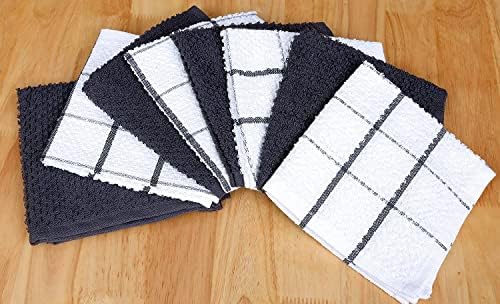 AMOUR INFINI Bundle Pack of 4 Terry Dish Towels + 8 Dish Cloths Highly