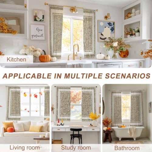 Beige Rustic Sheer Curtains 63 Inch Length 2 Panels Set, Farmhouse