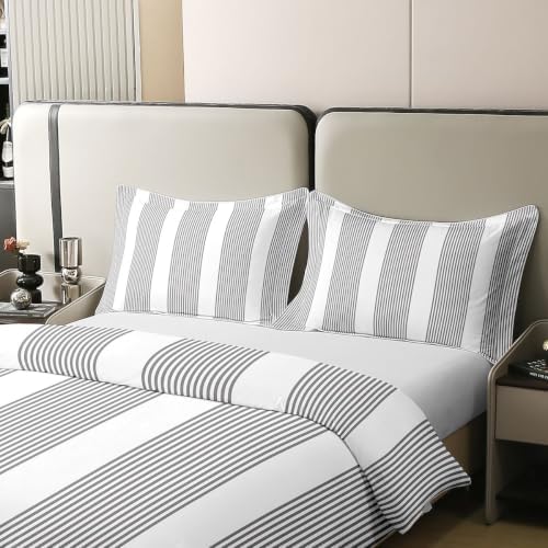 Erosebridal Grey Vintage Striped 100% Cotton Duvet Cover King Abstract