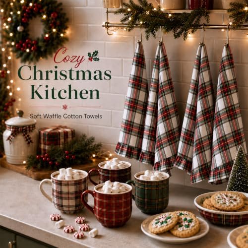 4 Pcs White Classic Christmas Kitchen Towels Ruffled
