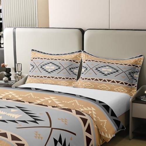 jejeloiu Boho Duvet Cover 100% Cotton Queen Size Aztec Bedding Set for